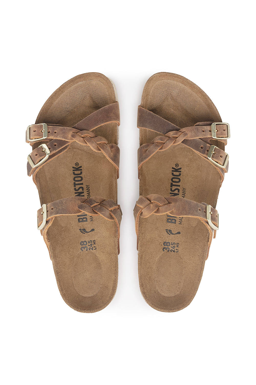 Birkenstock Franca Oiled Leather Braided Sandals for Women in Cognac
