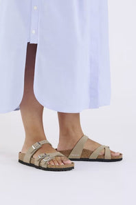 Birkenstock Birkibuc Franca Vegan Sandals for Women in Grey Taupe