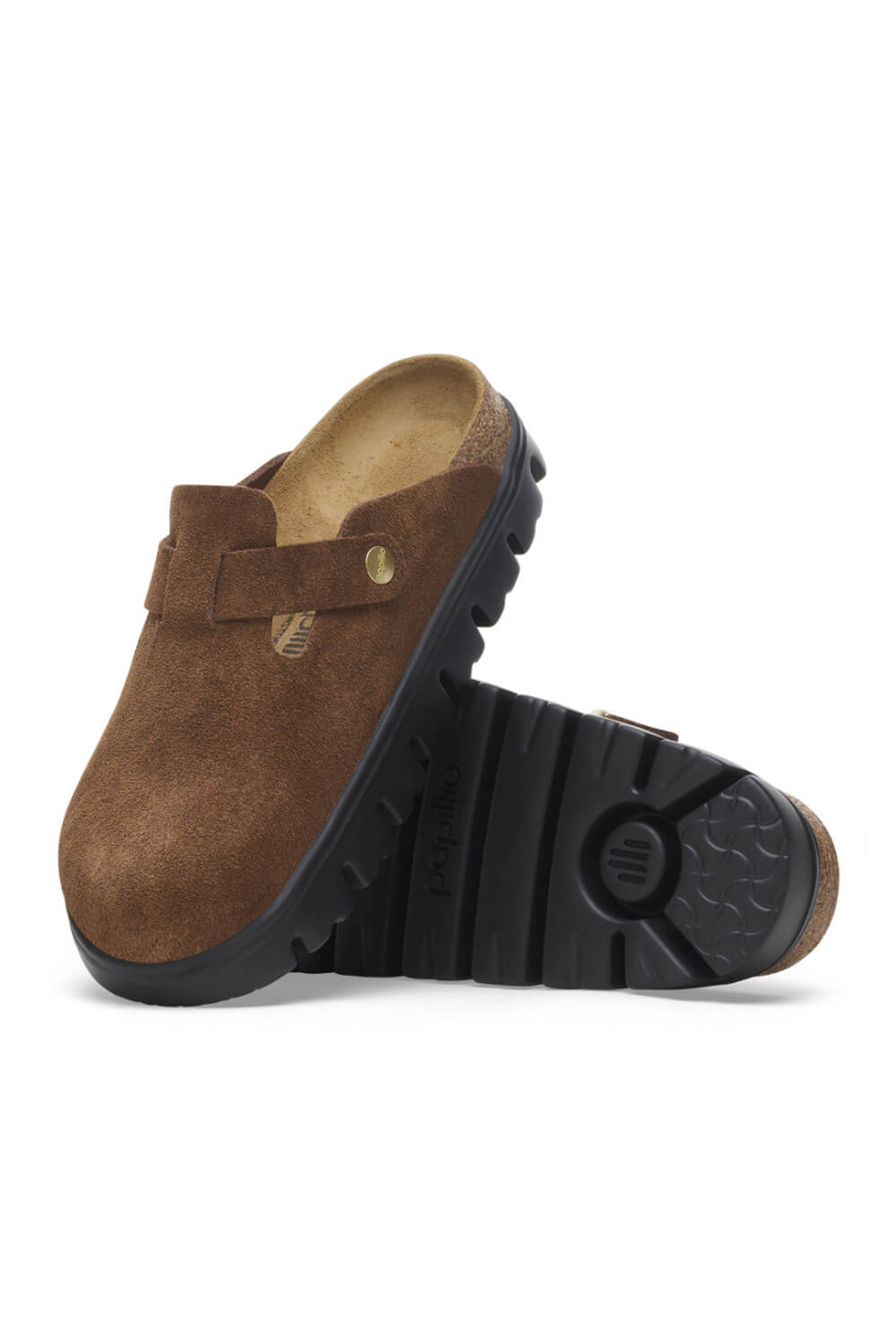 Papillio by Birkenstock Boston Chunky Suede Clogs for Women in Dark Tea
