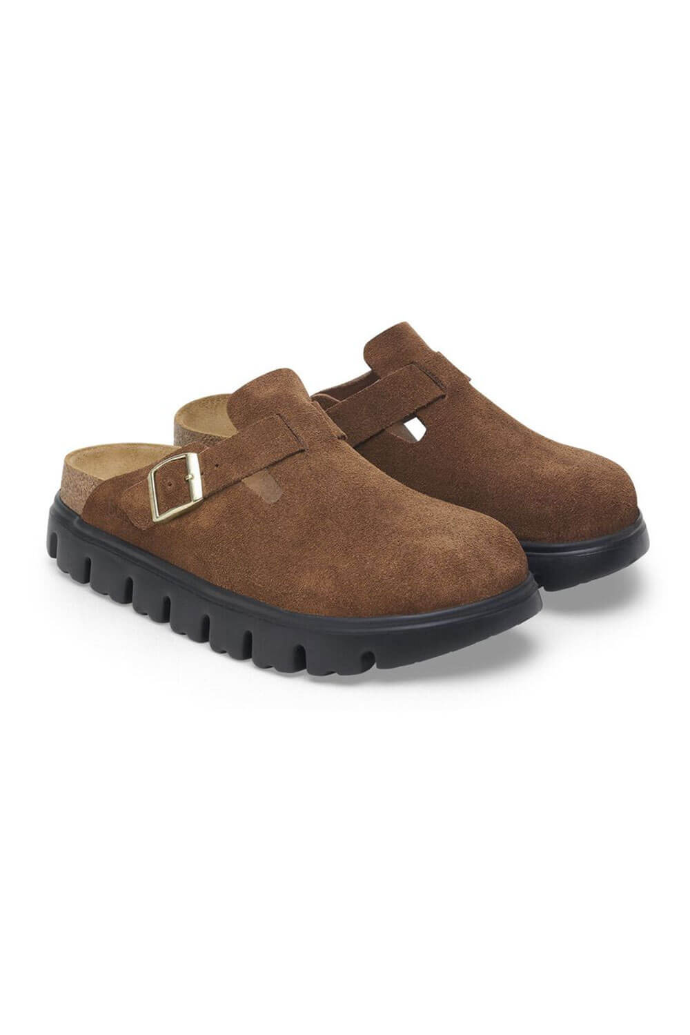 Papillio by Birkenstock Boston Chunky Suede Clogs for Women in Dark Tea