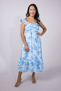 Tiered Floral Maxi Dress for Women in Blue