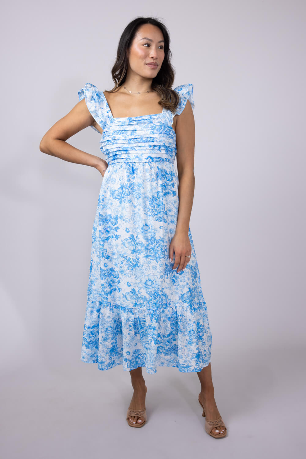 Tiered Floral Maxi Dress for Women in Blue