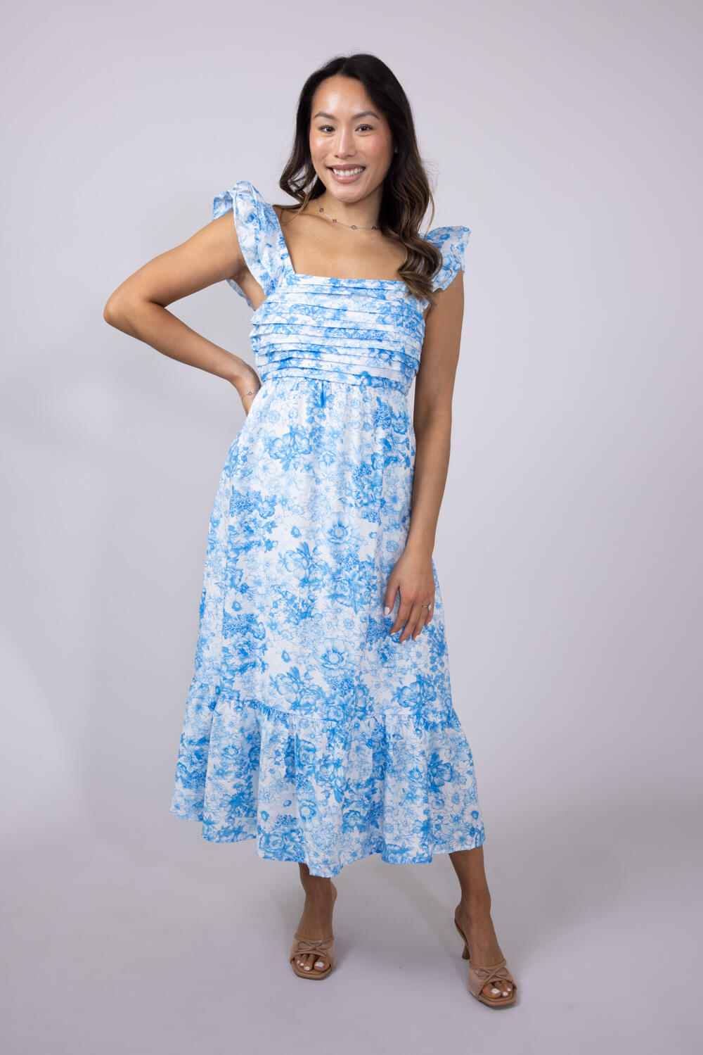 Tiered Floral Maxi Dress for Women in Blue