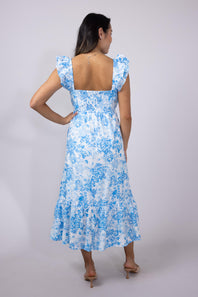 Tiered Floral Maxi Dress for Women in Blue