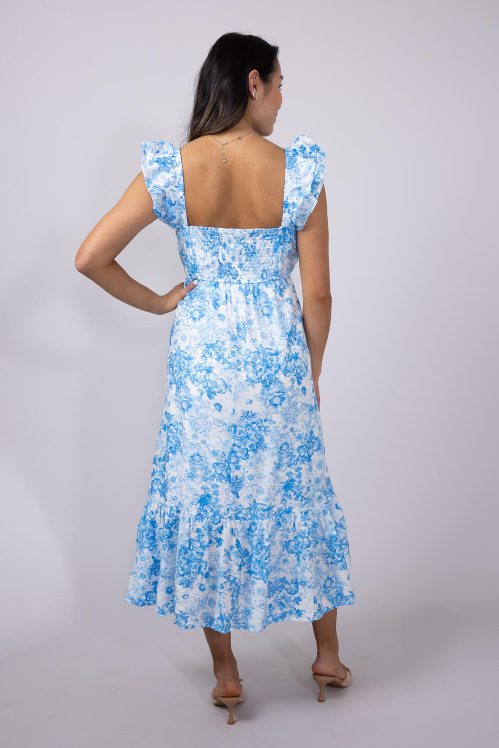 Tiered Floral Maxi Dress for Women in Blue