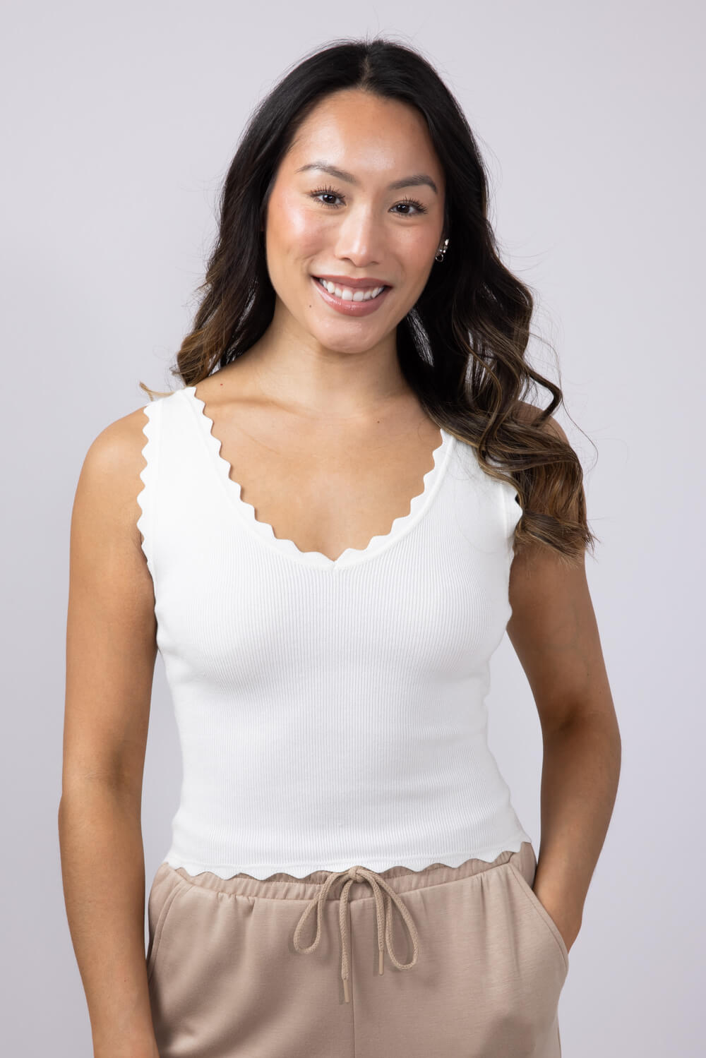 Scallop Tank Top for Women in White