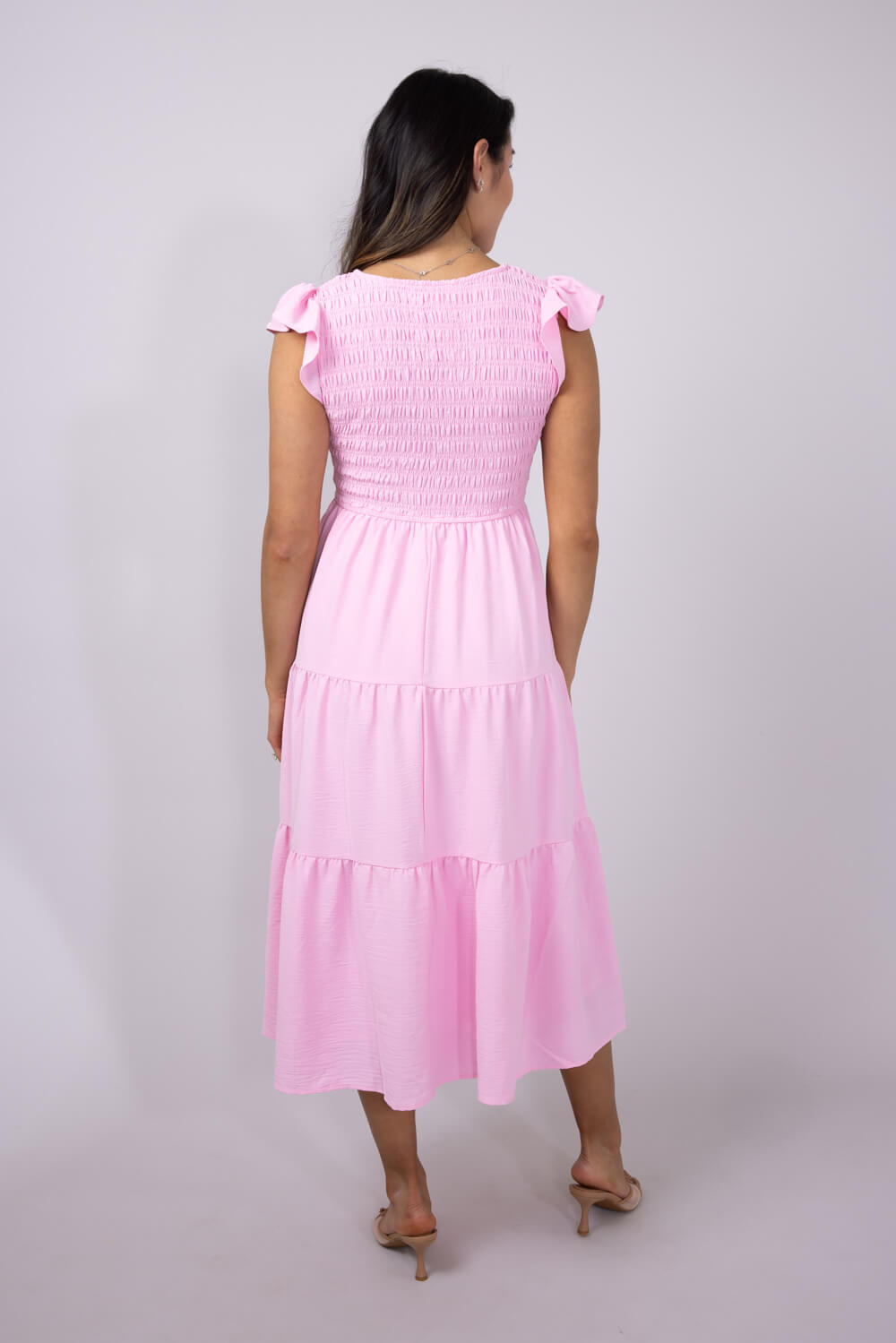 Blu Pepper Smocked Bodice Maxi Dress for Women in Pink