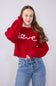 Embroidered Love Sweater for Women in Red