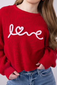 Embroidered Love Sweater for Women in Red
