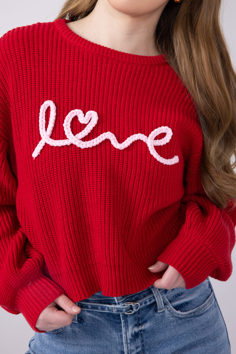 Embroidered Love Sweater for Women in Red