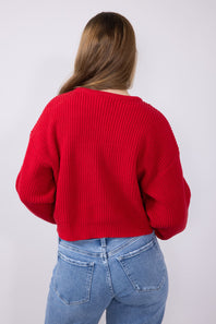 Embroidered Love Sweater for Women in Red