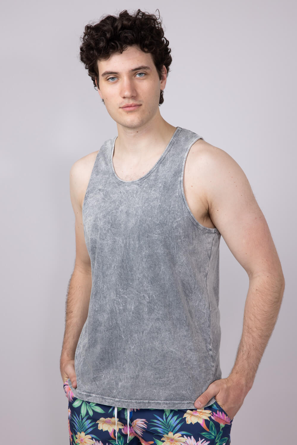 Bondi Beach Mineral Wash Tank Top for Men in Light Grey 