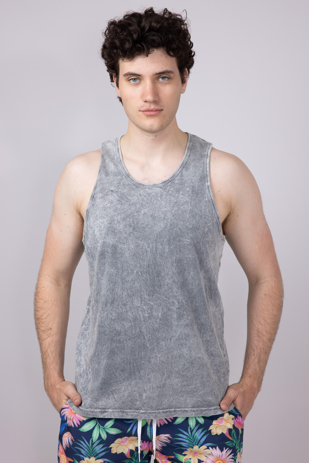 Bondi Beach Mineral Wash Tank Top for Men in Light Grey 