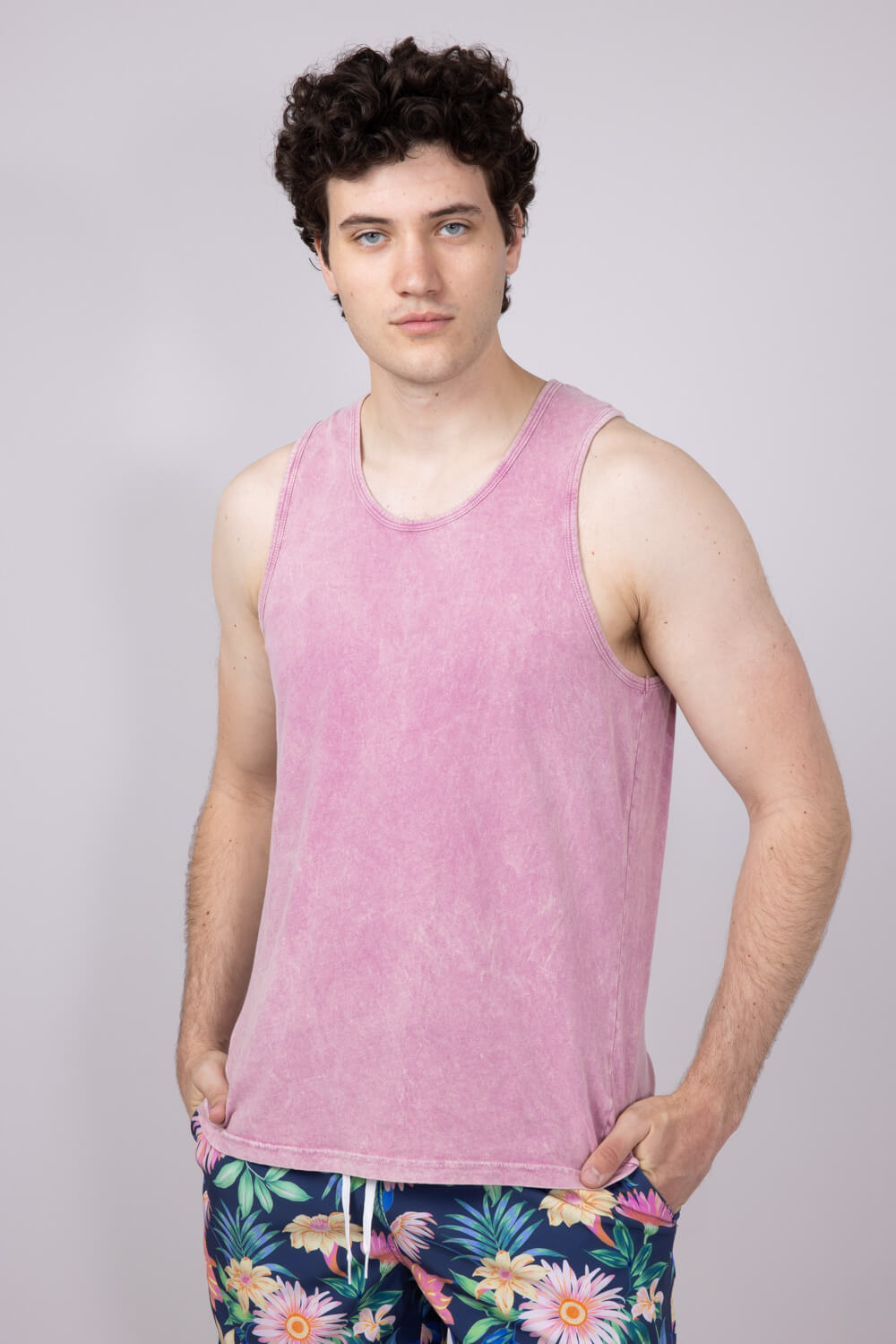 Bondi Beach Mineral Wash Tank Top for Men in Rose Pink