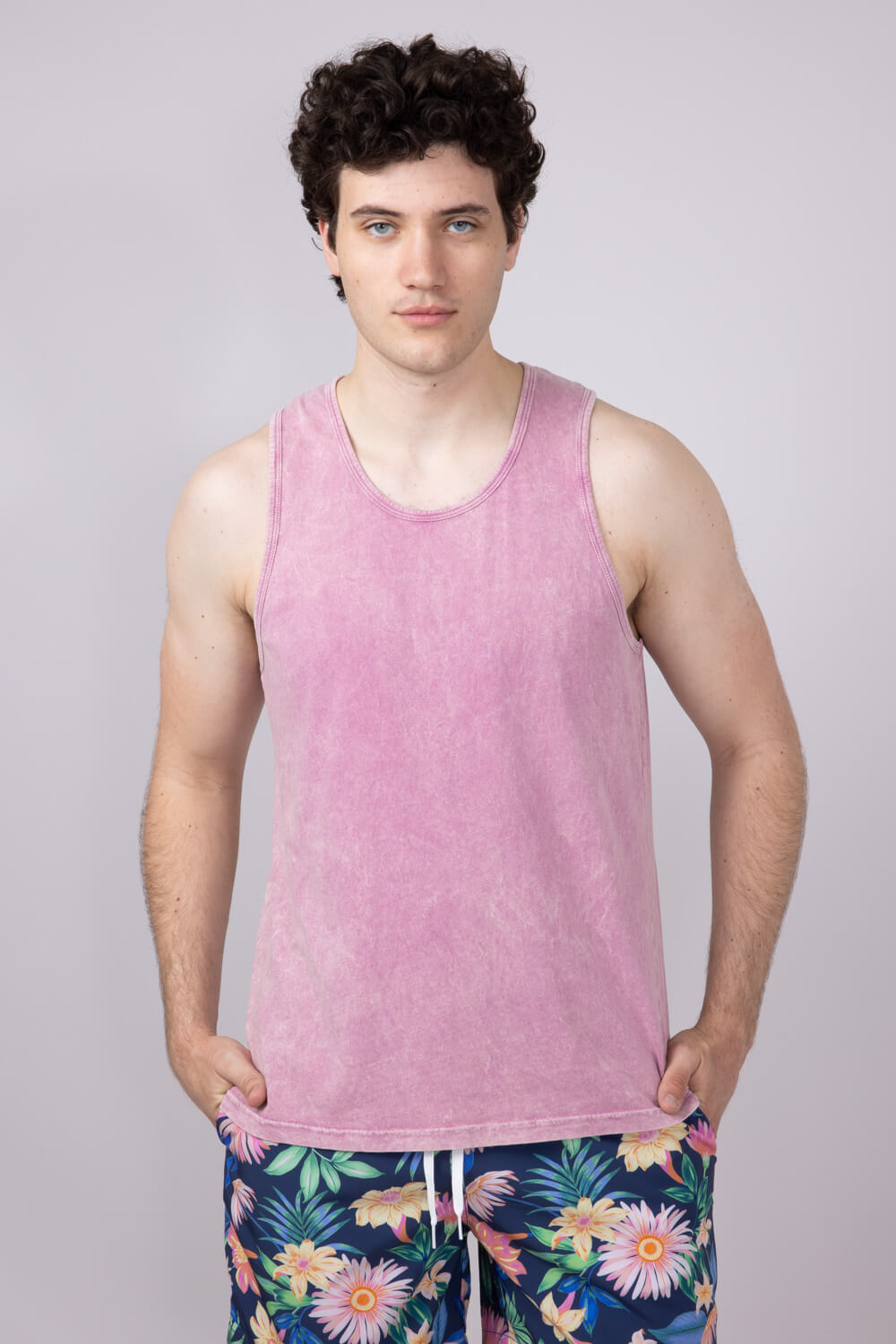 Bondi Beach Mineral Wash Tank Top for Men in Rose Pink