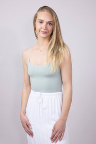Double-Knit Spaghetti Strap Bodysuit for Women in Dusty Mint