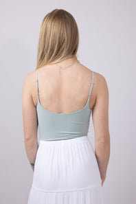 Double-Knit Spaghetti Strap Bodysuit for Women in Dusty Mint