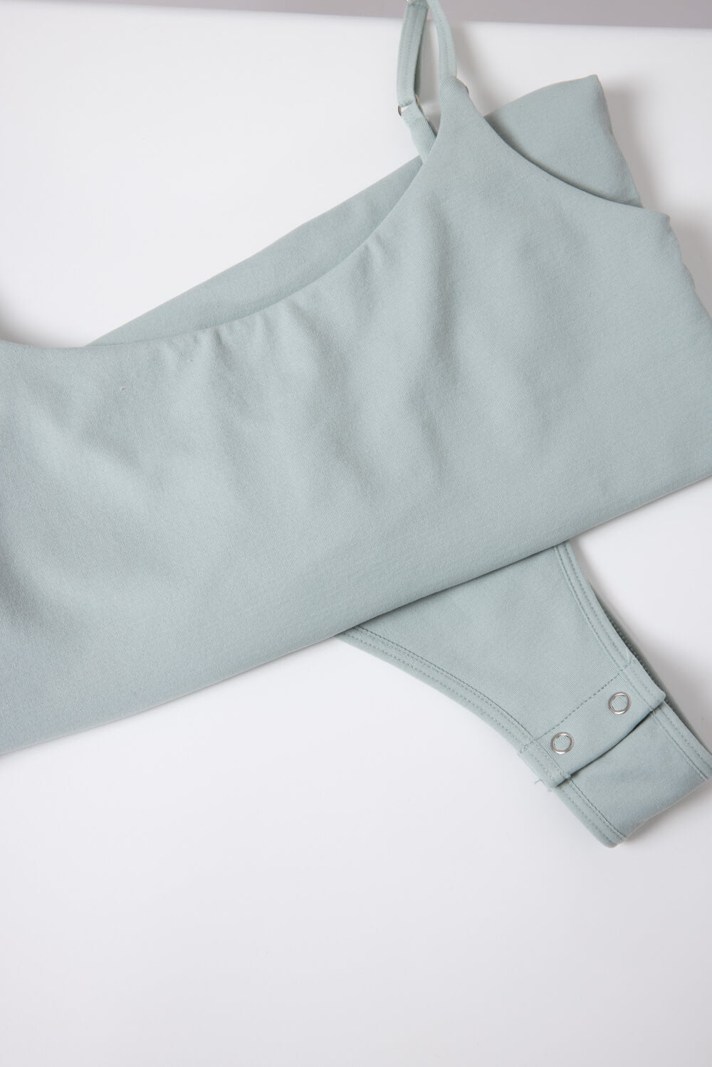 Double-Knit Spaghetti Strap Bodysuit for Women in Dusty Mint