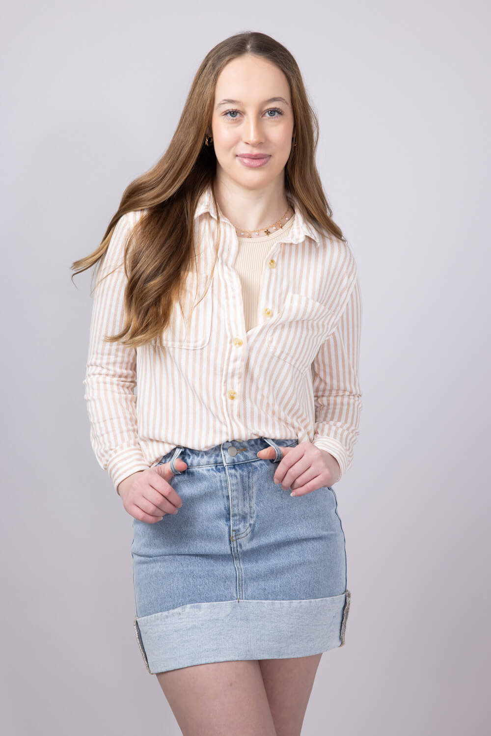 C&C California Marina Luxe Button Up Stripe Shirt for Women in Tan