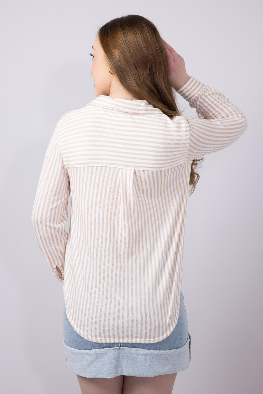 C&C California Marina Luxe Button Up Stripe Shirt for Women in Tan