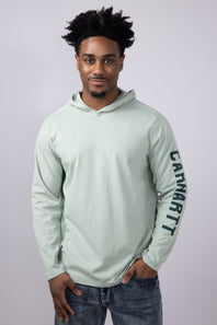 Carhartt Force Relaxed Fit Midweight Long Sleeve Logo Hooded T-Shirt for Men in Sage