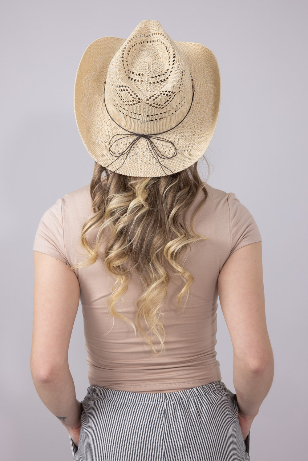C.C. Woven Beaded Charm Cowgirl Hat for Women in Beige