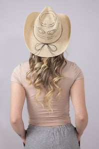 C.C. Woven Beaded Charm Cowgirl Hat for Women in Beige