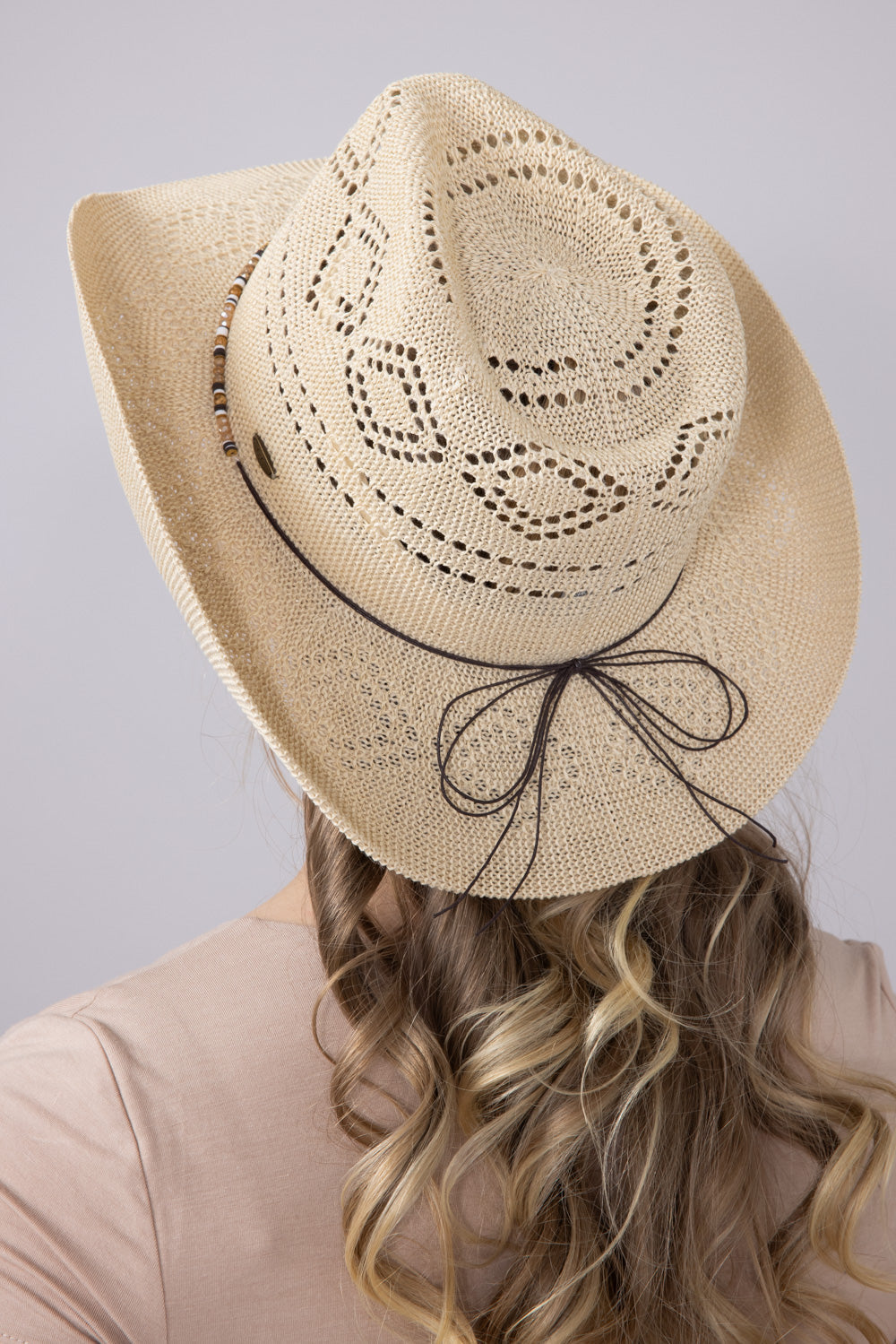 C.C. Woven Beaded Charm Cowgirl Hat for Women in Beige