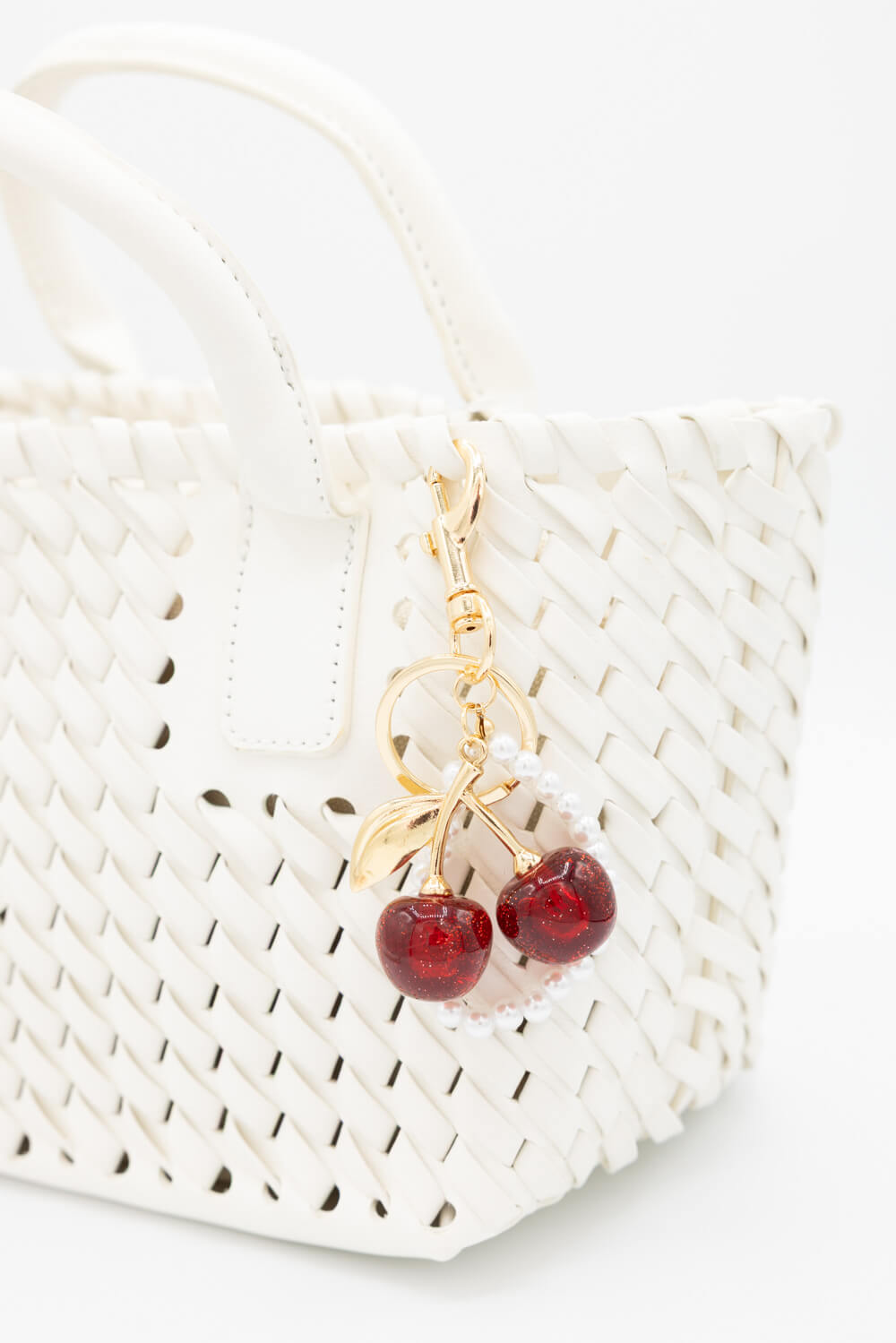 Cherry Pearl Purse Charm in Gold