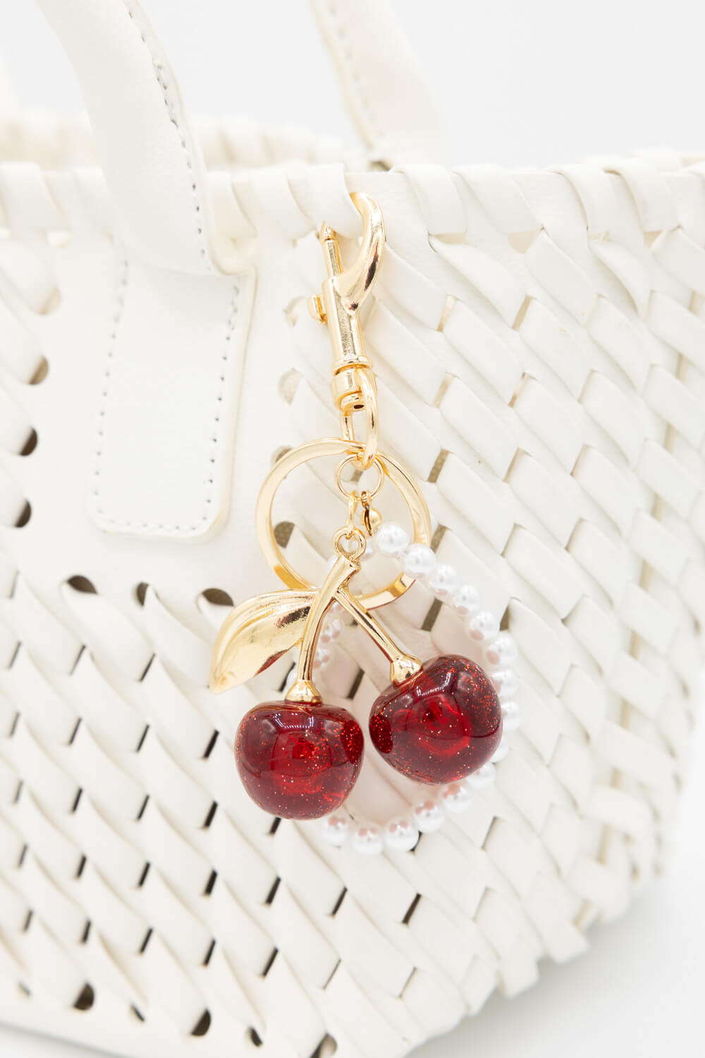 Cherry Pearl Purse Charm in Gold