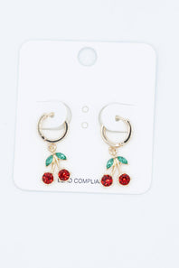 Cherry Huggie Earrings in Gold