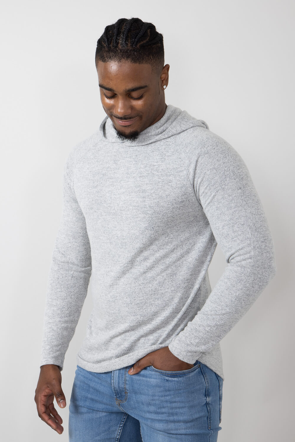 Civil Society Deswell Hooded Hacci Knit Shirt for Men in Light Grey