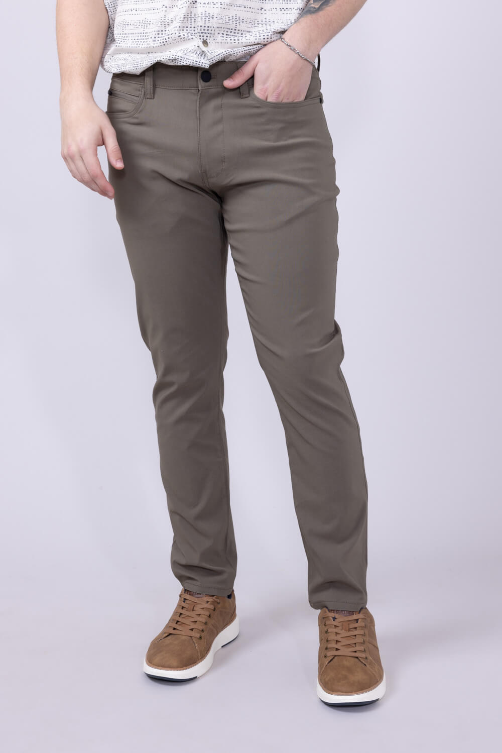 Copper & Oak Faille 5 Pocket Pants for Men in Green Mushroom