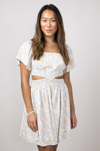 Cutout Floral Dress for Women in Blue Floral