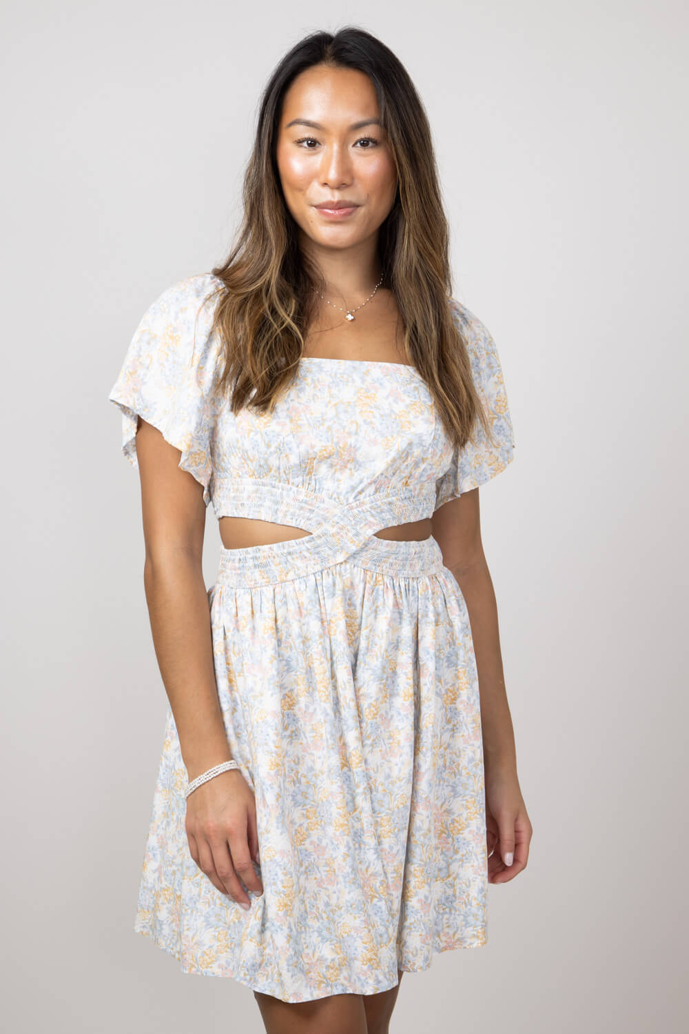 Cutout Floral Dress for Women in Blue Floral