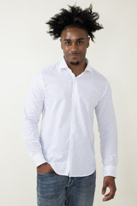 Denim & Flower Dobby Dots Long Sleeve Shirt for Men in White