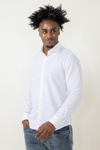 Denim & Flower Dobby Dots Long Sleeve Shirt for Men in White