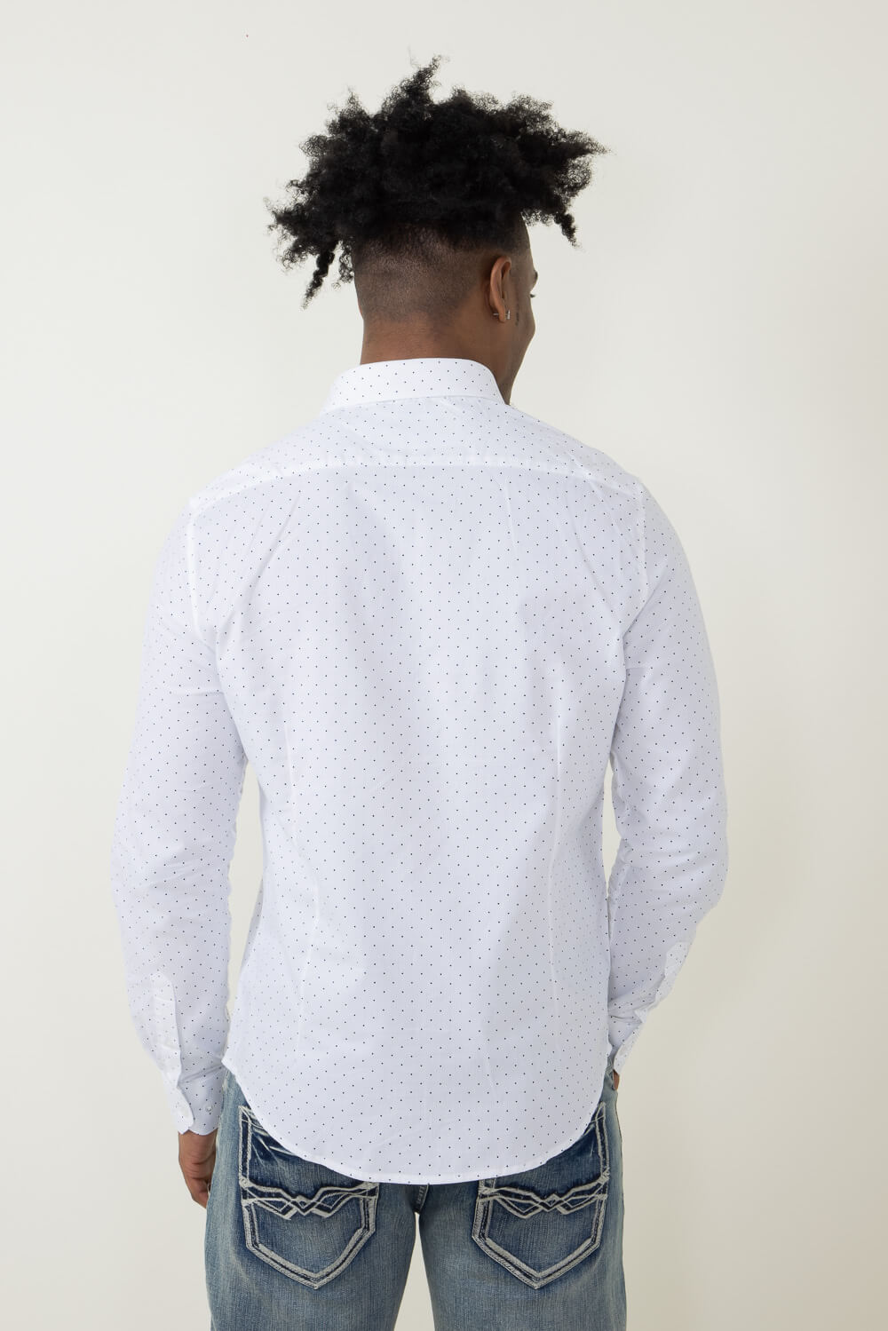 Denim & Flower Dobby Dots Long Sleeve Shirt for Men in White