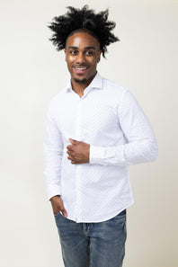 Denim & Flower Dobby Dots Long Sleeve Shirt for Men in White