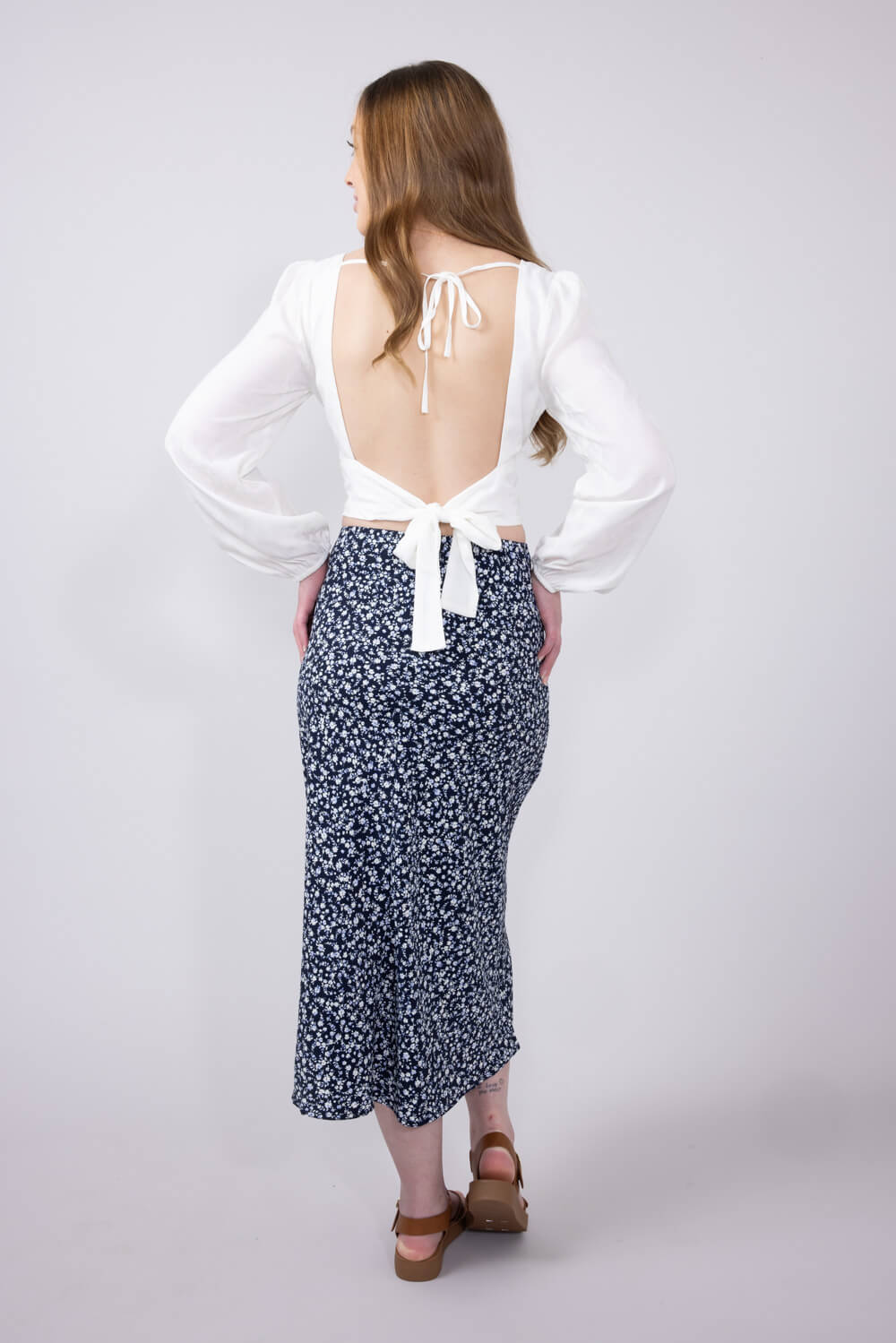 Ditsy Floral Midi Skirt for Women in Navy