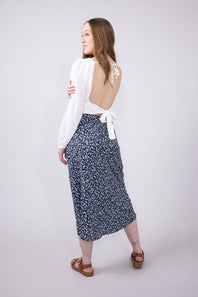 Ditsy Floral Midi Skirt for Women in Navy