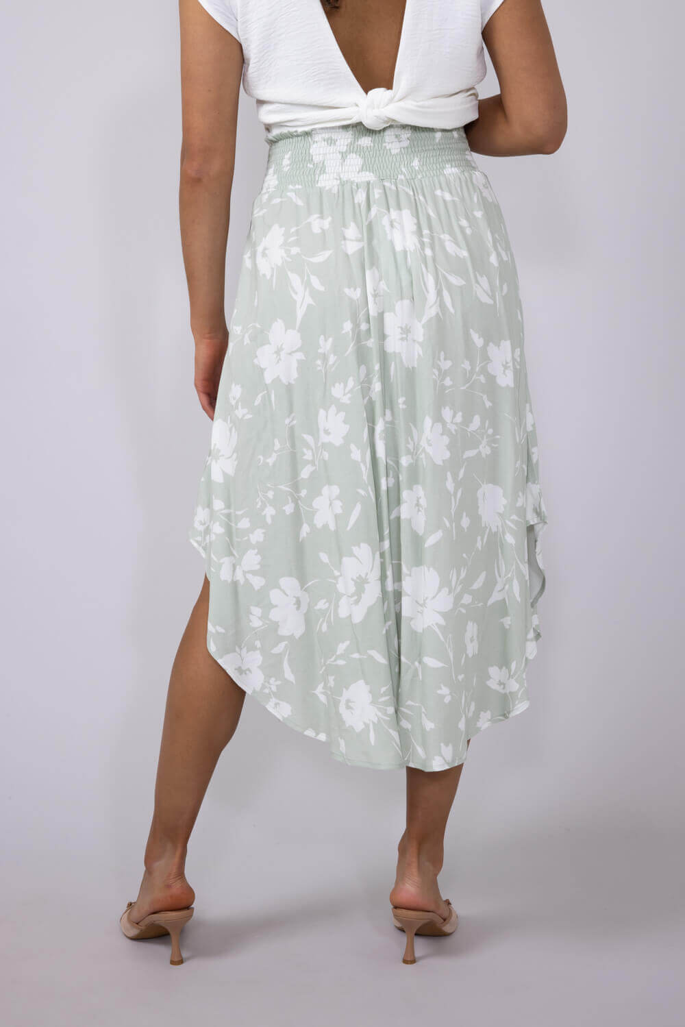 Ditsy Floral Hi-Low Midi Skirt for Women in Sage
