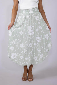Ditsy Floral Hi-Low Midi Skirt for Women in Sage