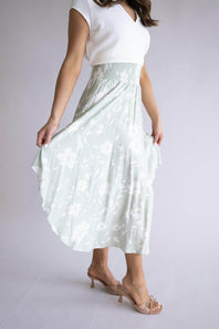 Ditsy Floral Hi-Low Midi Skirt for Women in Sage