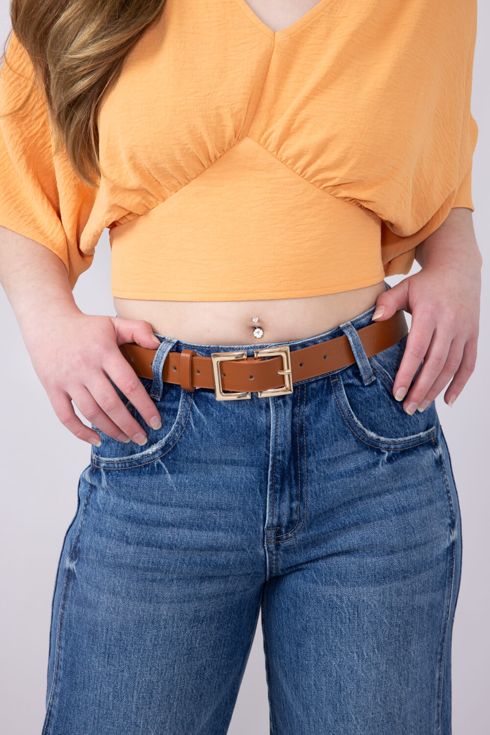Double Buckle Belt for Women in Brown Gold