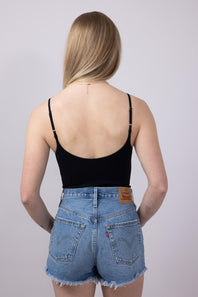 Double-Knit Spaghetti Strap Bodysuit for Women in Black