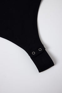 Double-Knit Spaghetti Strap Bodysuit for Women in Black