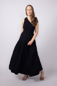 Elan One Shoulder Smocked Dress for Women in Black