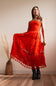 Eyelet Lace Strapless Midi Dress for Women in Red