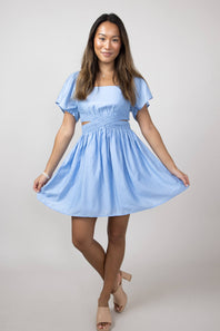 Cutout Short Sleeve Dress for Women in Blue